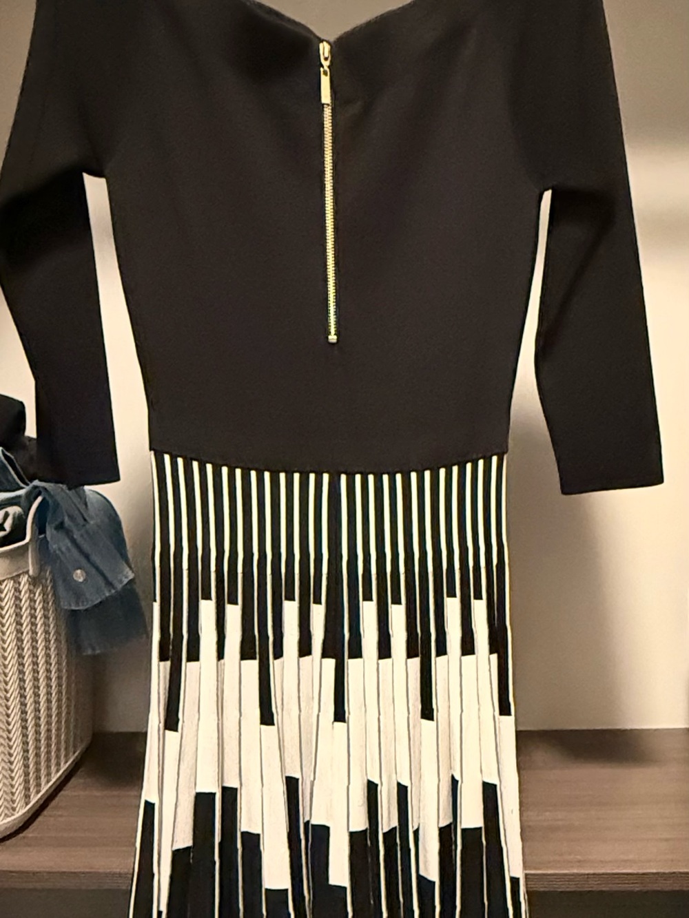 Black Fringe Midi Dress with Ivory Piano-Style Fringe - Picture 5 of 7